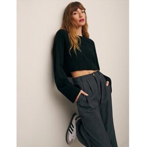 NEW Reformation Paloma Cropped Cashmere Crew Neck Sweater Black XS